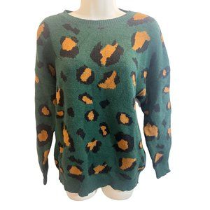 HUDSON GRAY GREEN ANIMAL PRINT CREW NECK WOMENS SWEATER SMALL